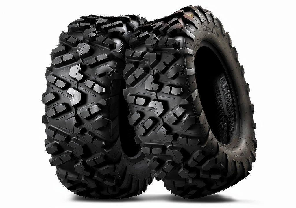 MaxAuto 27x11-14 mud tire mounted on a UTV in a muddy trail