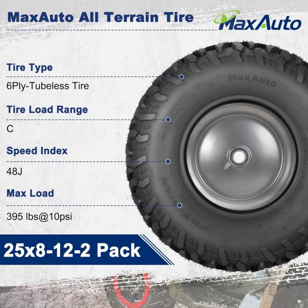 MaxAuto 25x8-12 Front ATV Mud Tires for UTV-2