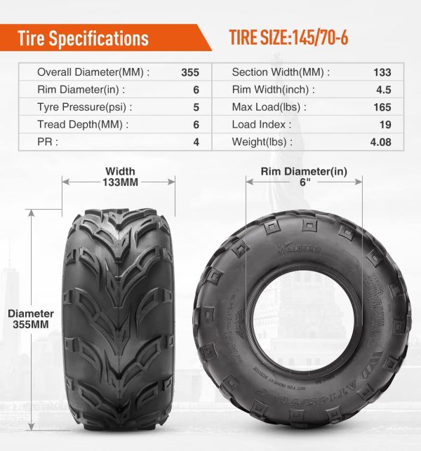 HALBERD ATV Trail Tires 145/70-6*2 Universal Fit-3