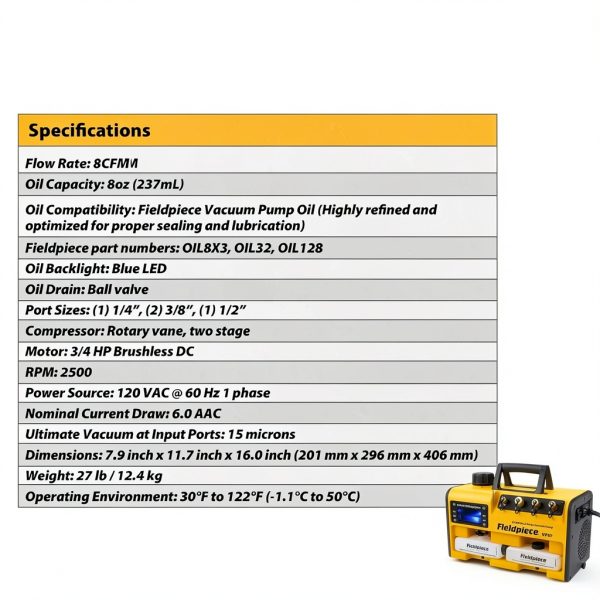 Fieldpiece VP87 Vacuum Pump 8 CFM Dual Stage-2