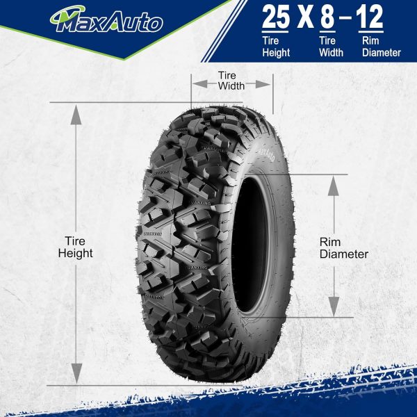 MaxAuto 25x8-12 Front ATV Mud Tires for UTV-1