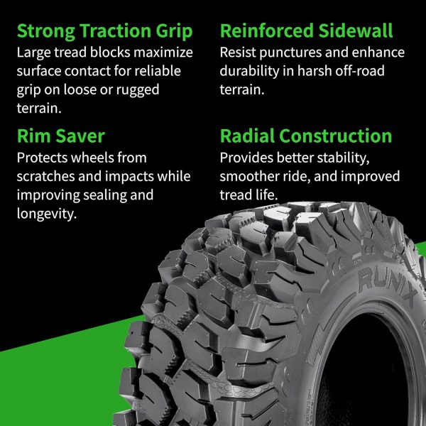 RUNIX TerraVance ATV Trail Tires 25X8R12 Radial Construction-4
