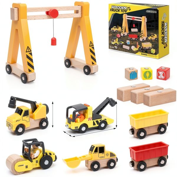 Construction Vehicle Set Atoylink Wooden Magnetic-3
