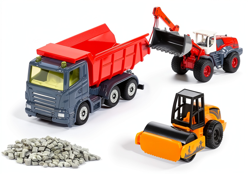 Children playing with Siku road building set in a playroom