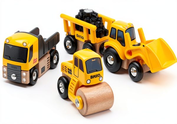 Brio Construction Vehicles Set 63365800 Magnetic Wood Toy for Ages 3+-0