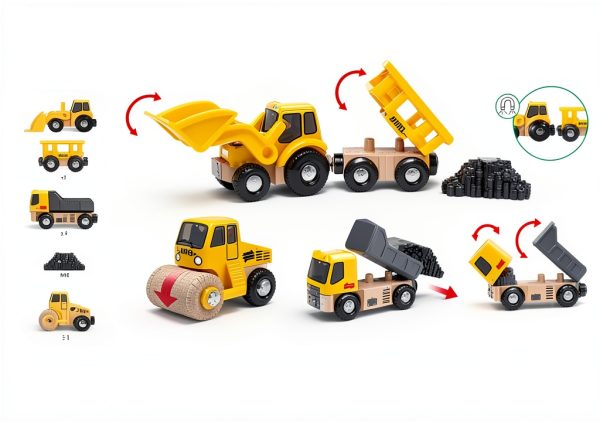 Brio Construction Vehicles Set 63365800 Magnetic Wood Toy for Ages 3+-1