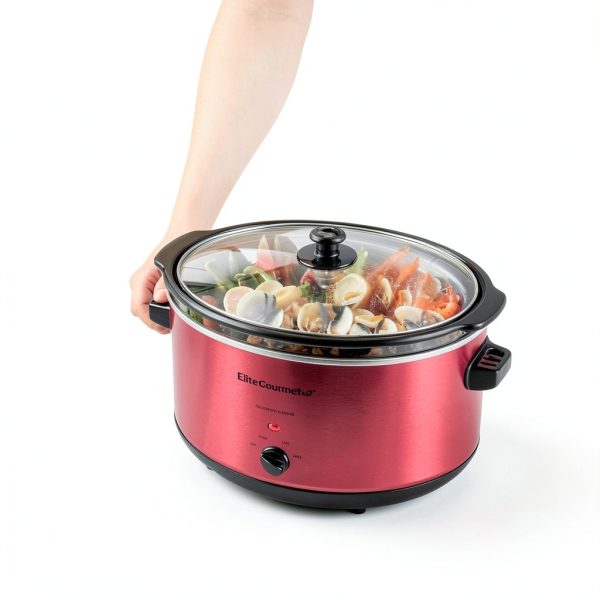 Elite Gourmet MST-900RXT Slow Cooker 8.5Qt Metallic Red XL Jumbo-6
