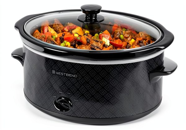 West Bend 6 Quart Slow Cooker Black Ceramic Crockpot with Keep Warm-1
