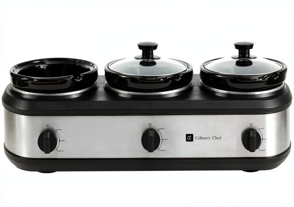 Triple Slow Cooker by CULINARY CHEF 2.5 Qt Stainless Buffet Server-2