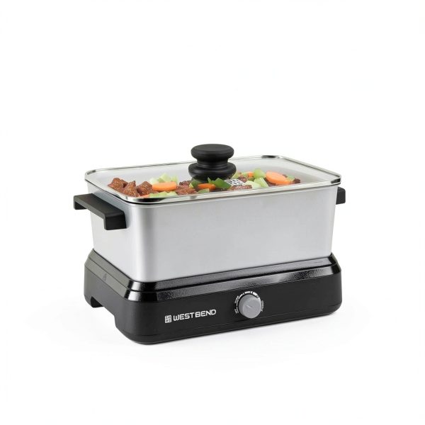 West Bend Versatility Slow Cooker 5-Quart Silver Non‑Stick Travel Set-1