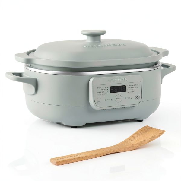 MAGNIFIQUE 4 Quart Slow Cooker Olive 8-in-1 Cooker with Stoneware-0