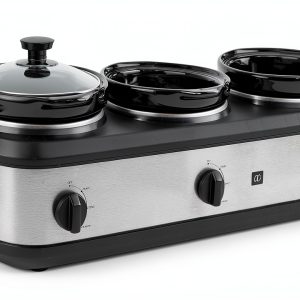 Triple Slow Cooker by CULINARY CHEF 2.5 Qt Stainless Buffet Server-0