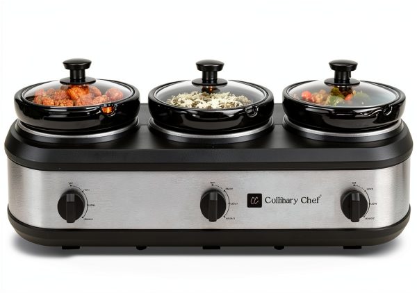 Triple Slow Cooker by CULINARY CHEF 2.5 Qt Stainless Buffet Server-1