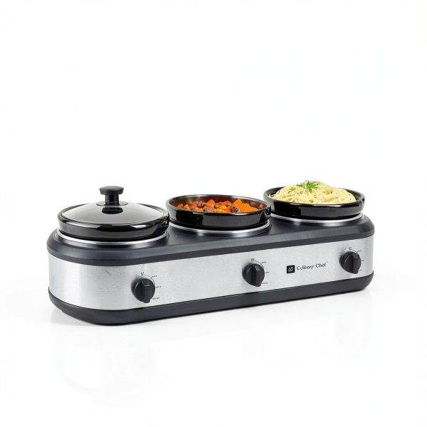 Triple Slow Cooker by CULINARY CHEF 2.5 Qt Stainless Buffet Server-10